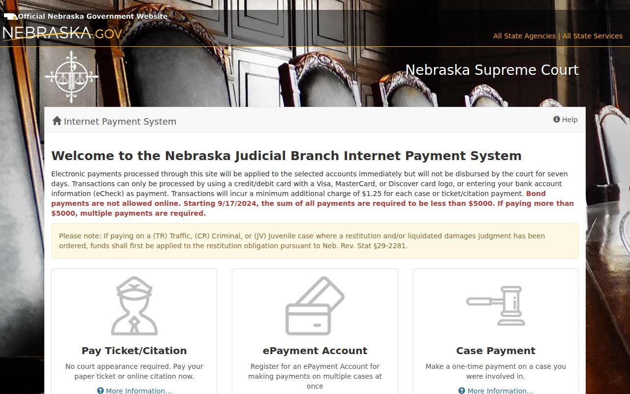 Dawson County traffic court record Nebraska ePayments route